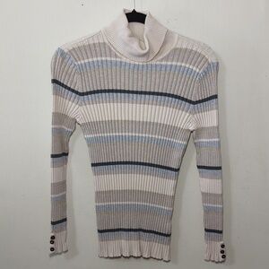 Style & Co Striped Multicolor Turtleneck Sweater w/ Gold Threads Women's Size L